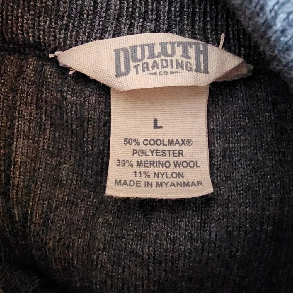 Duluth L Gray Merino Wool Blend Mock Neck Pullover Sweater Gorpcore Workwear